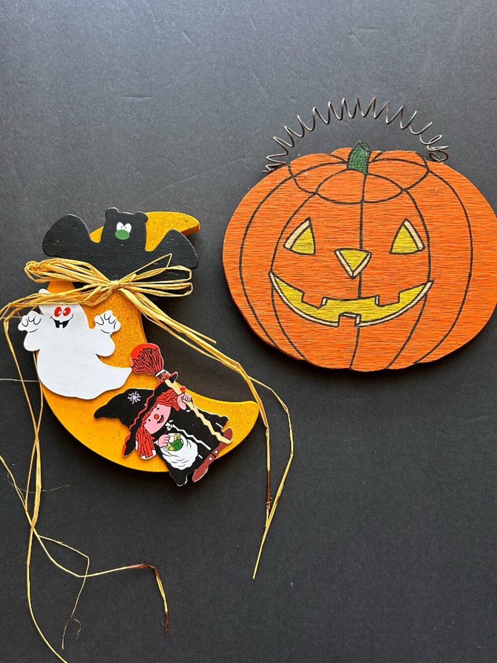 Vintage 90s Hand Made Halloween Wood Wall Hanging Decor